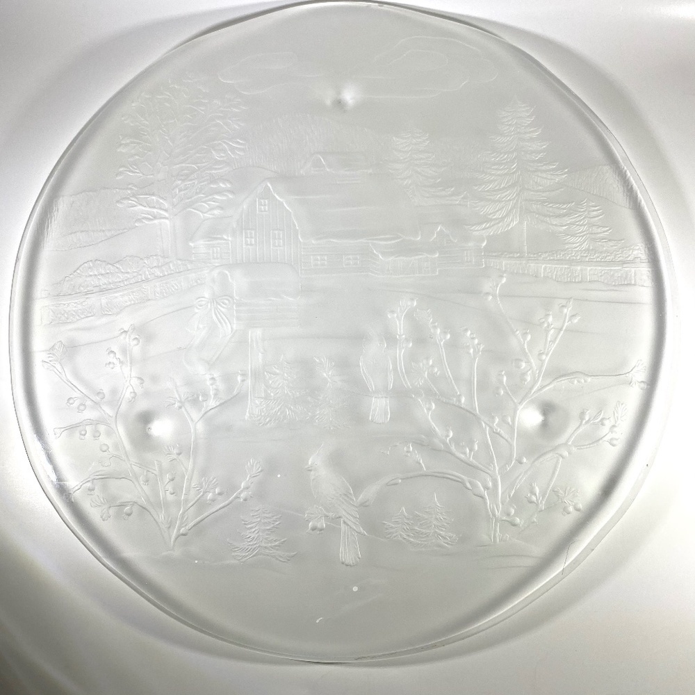 1970s American Glass Winter Scene Embossed Glass Serving Platter